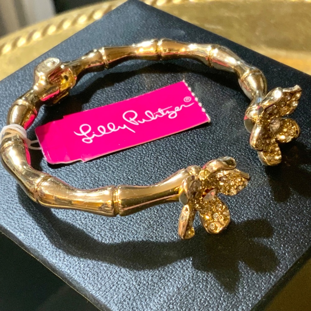 Lilly Pulitzer Bracelet “Beach Club Blooms” GOLD CRYSTAL FLOWER⭐️NWT Hinge Cuff - Picture 14 of 16